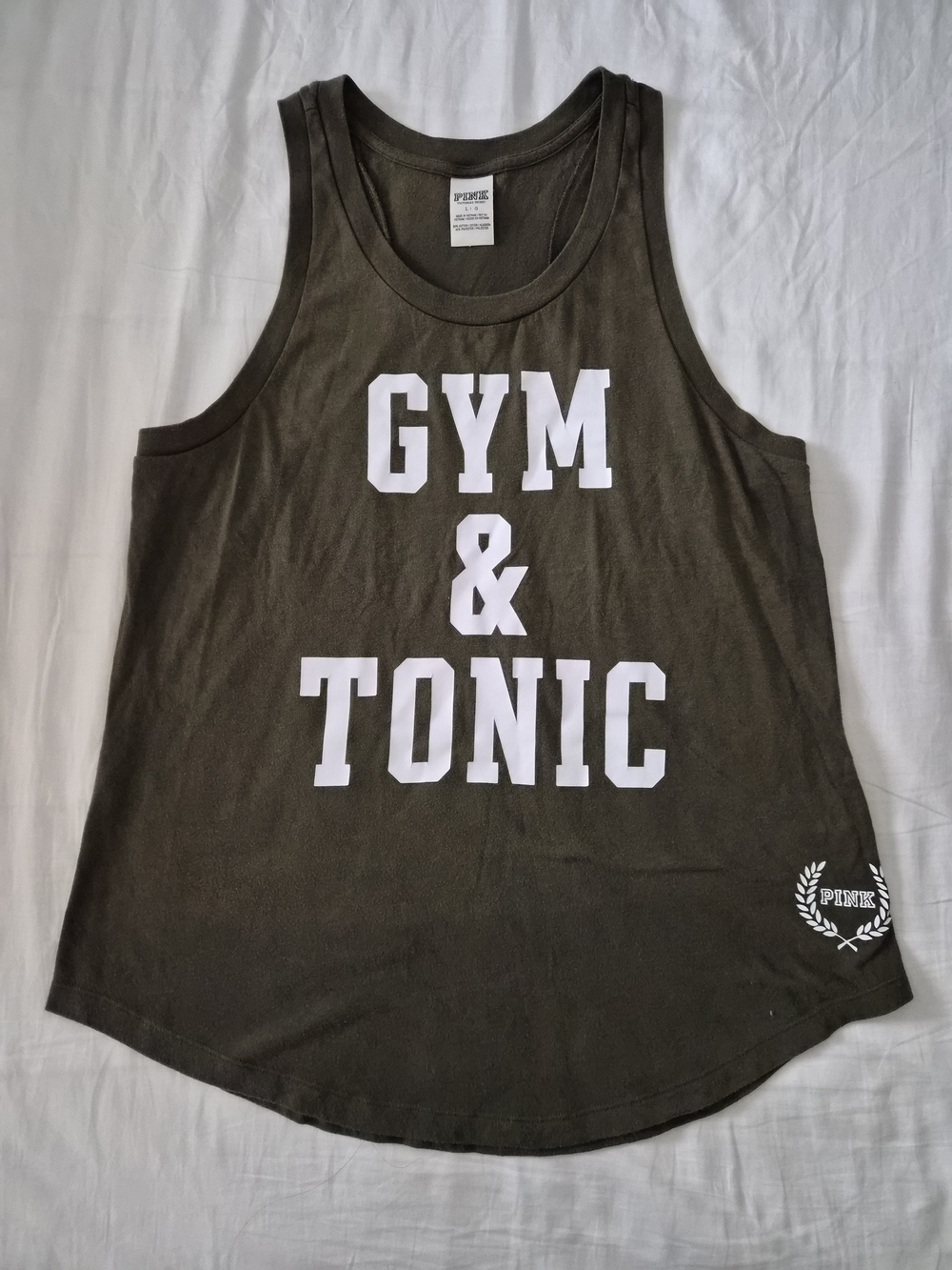 PINK Victoria's Secret Olive 'GYM & TONIC' Women's Muscle Tank